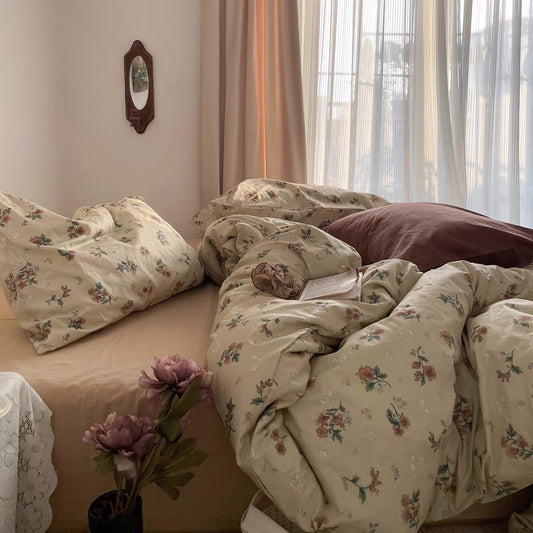 Korean Retro Floral Bedding Set
