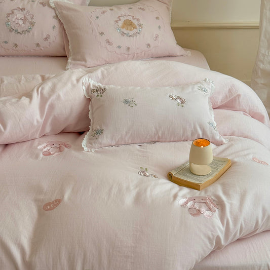 Cottagecore Bunny Embroidered Bedding Set