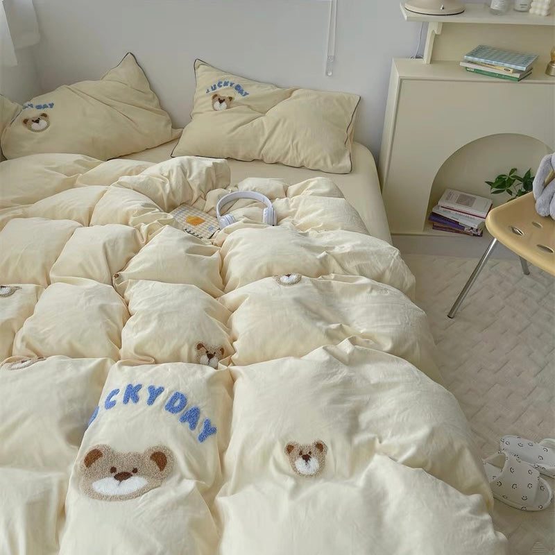 Cute Bear Embroidery Bedding Set