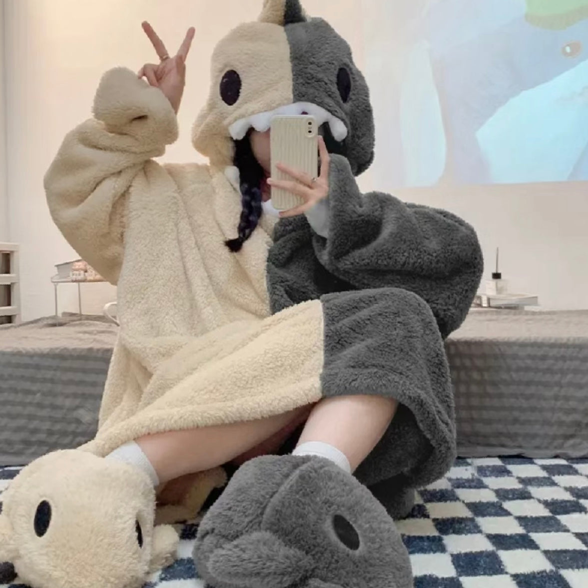 Fluffy Sharky Playful Pajama & Slippers