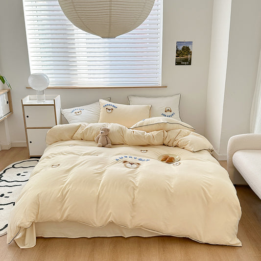 Cute Bear Embroidery Bedding Set