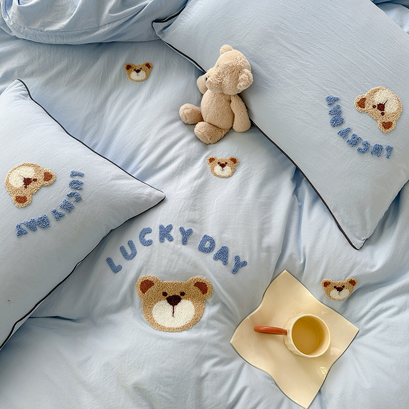 Cute Bear Embroidery Bedding Set