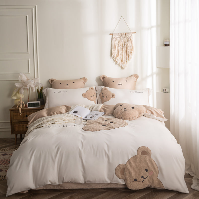 Lovely Bear Embroidery Pure Cotton Bedding Set