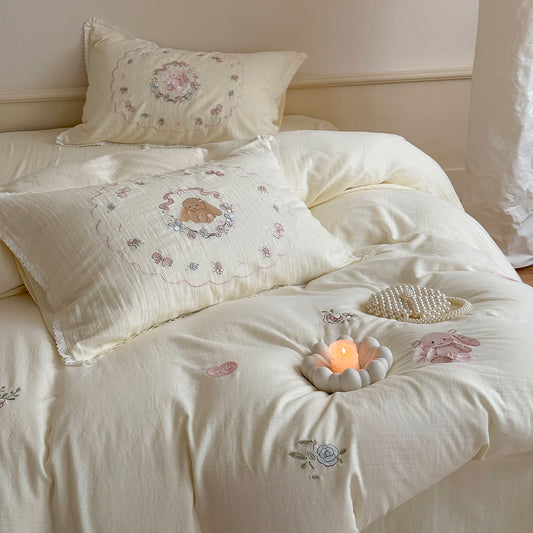 Cottagecore Bunny Embroidered Bedding Set