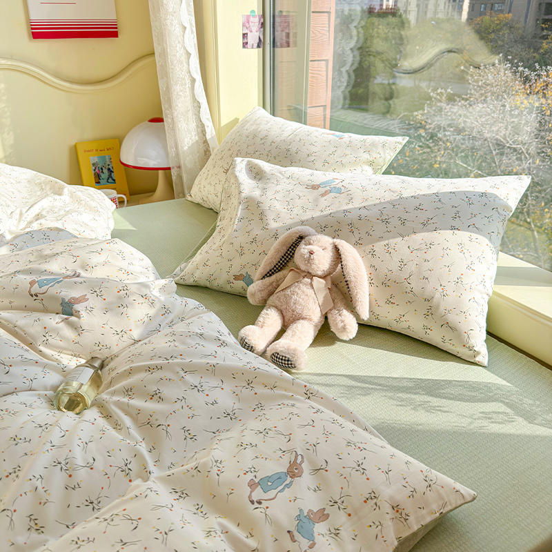 Bunny Florals Bedding Set - Queen / Flat Bed Sheet