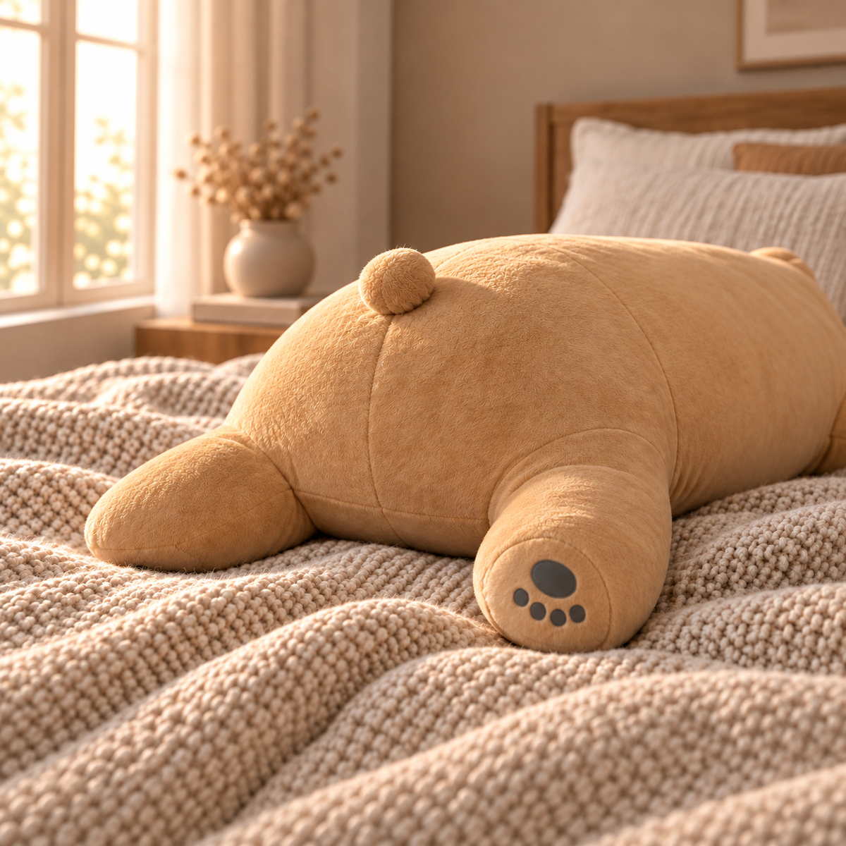 Brown Sleepy Polar Bear Plush Body Pillow paw detail