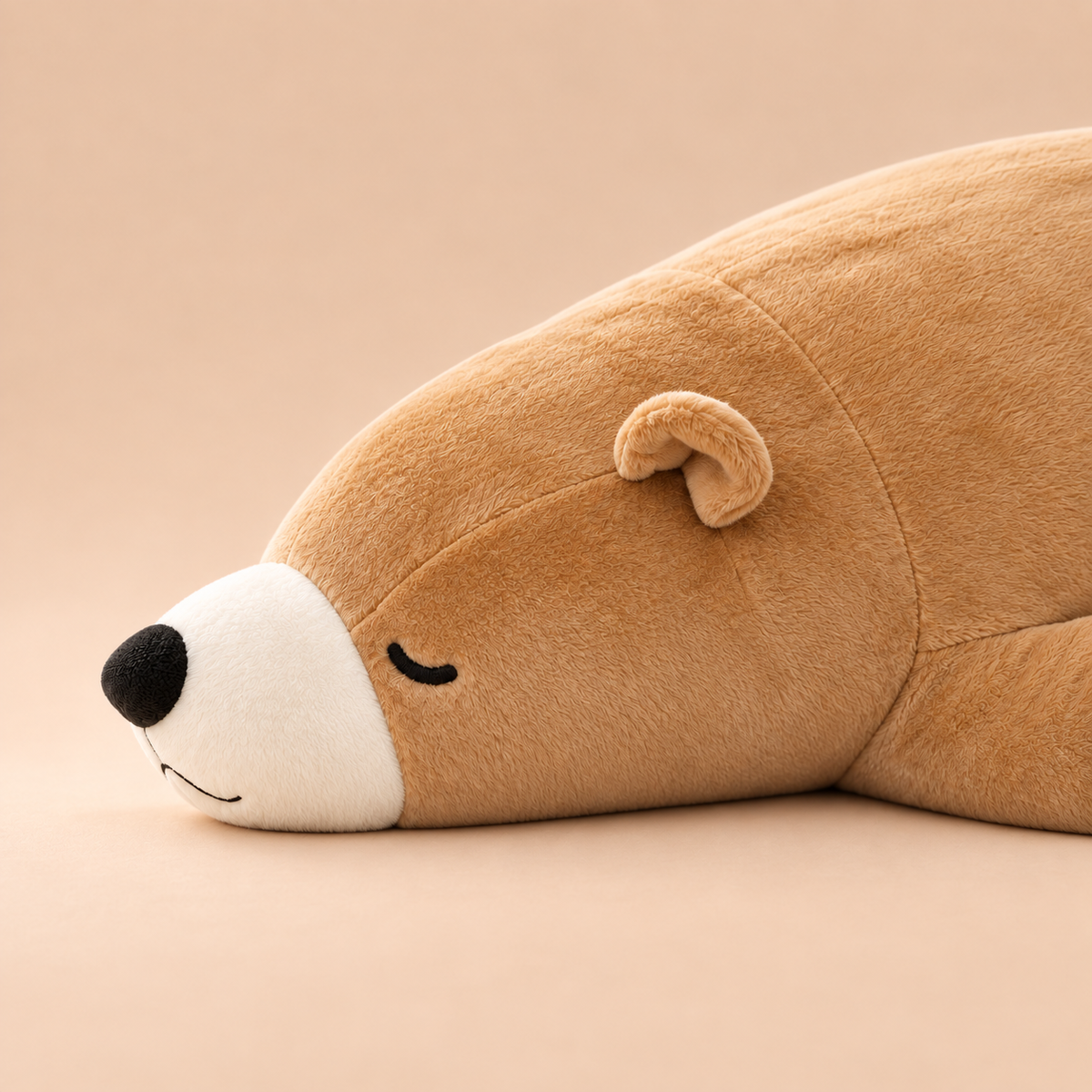 Brown Sleepy Polar Bear Plush Body Pillow face detail