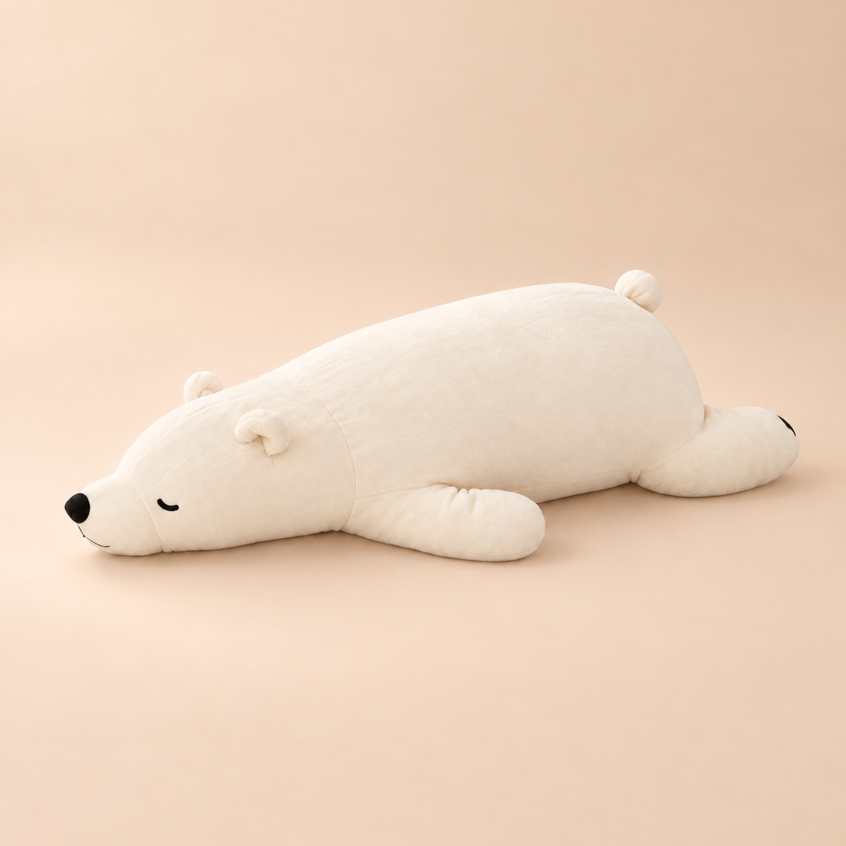 White Sleepy Polar Bear Plush Body Pillow full view