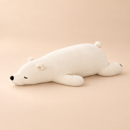 White Sleepy Polar Bear Plush Body Pillow full view