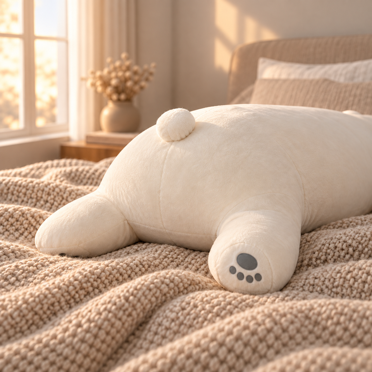 White Sleepy Polar Bear Plush Body Pillow paw detail