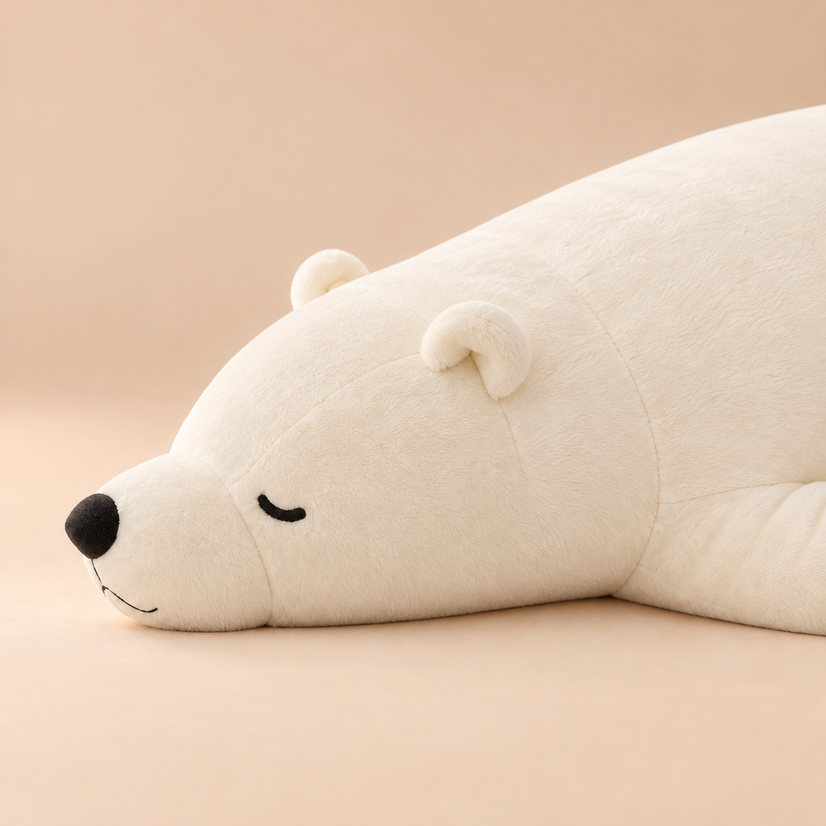 White Sleepy Polar Bear Plush Body Pillow face detail