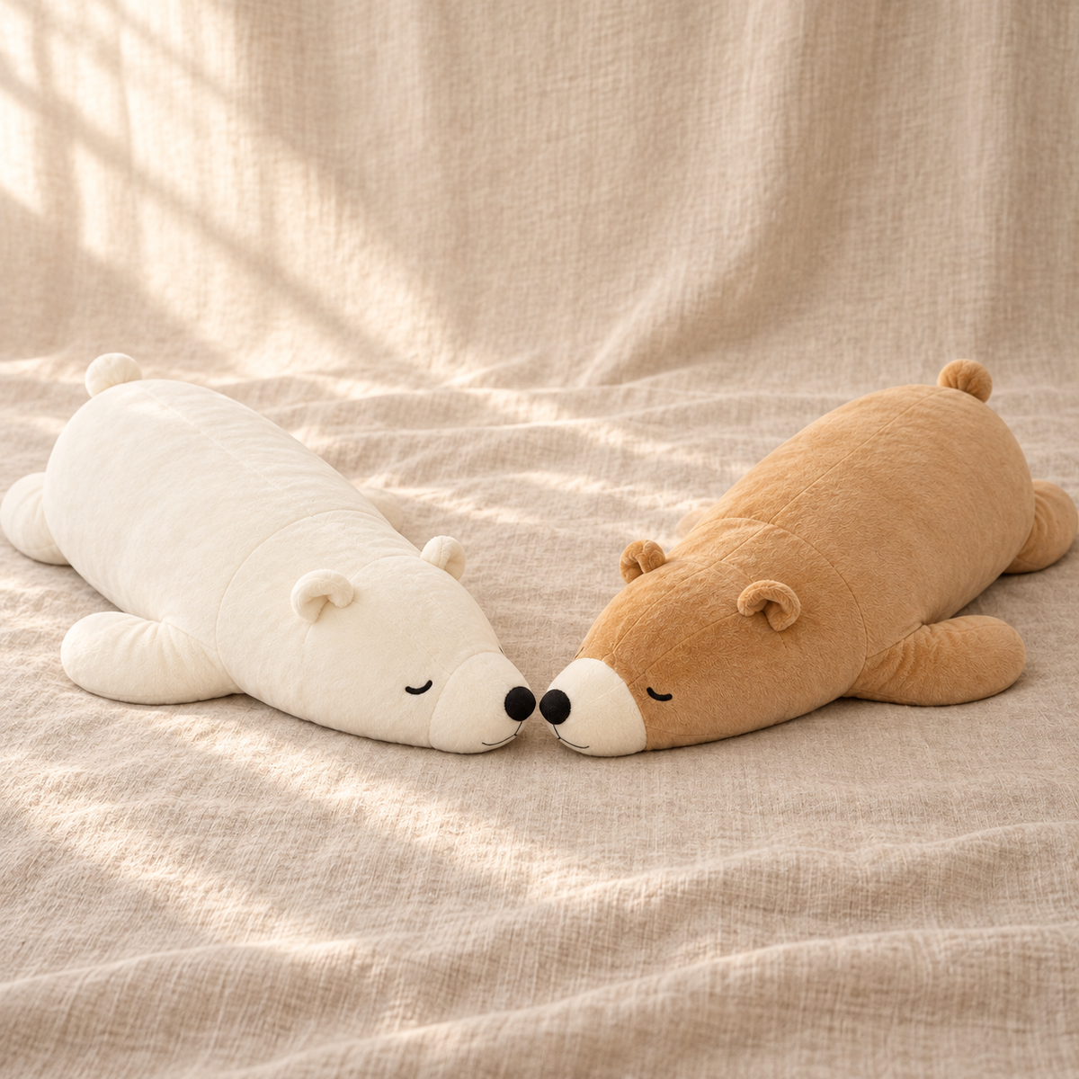 Sleepy Polar Bear Plush Body Pillow in White and Brown