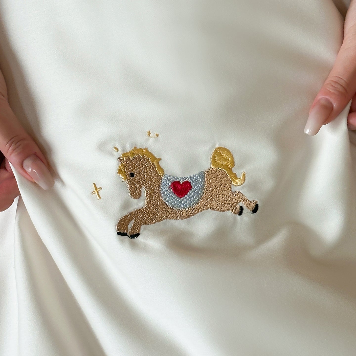 Lucky Pony Embroidery Bedding Set - pony embroidery close-up
