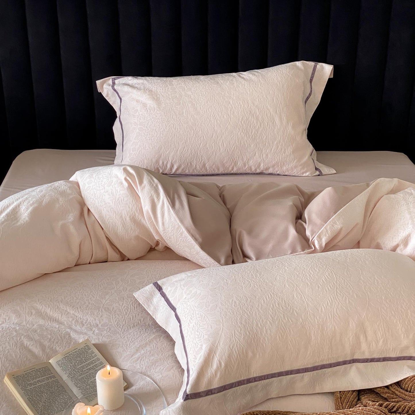 Yarn-Dyed Jacquard Brushed Cotton Bedding Set - Blush Mauve - image 1