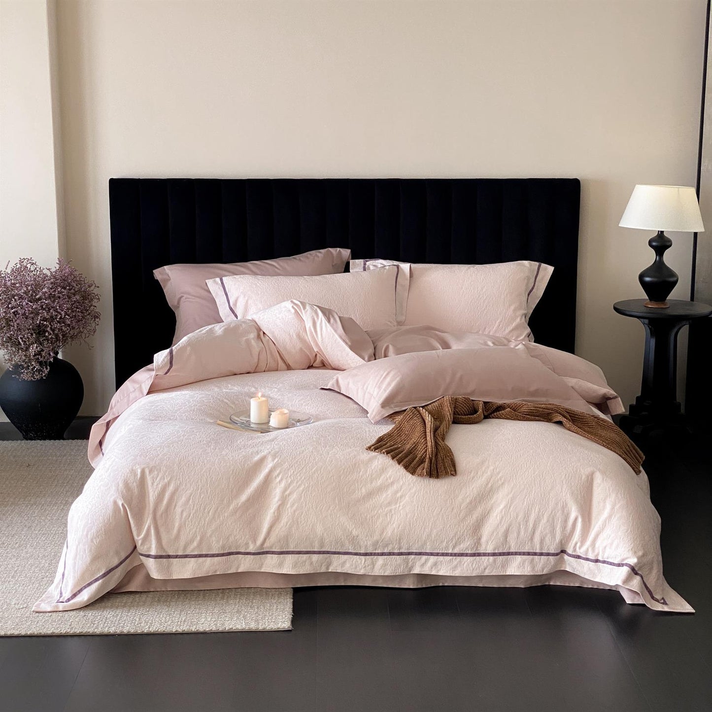 Yarn-Dyed Jacquard Brushed Cotton Bedding Set - Blush Mauve - image 2
