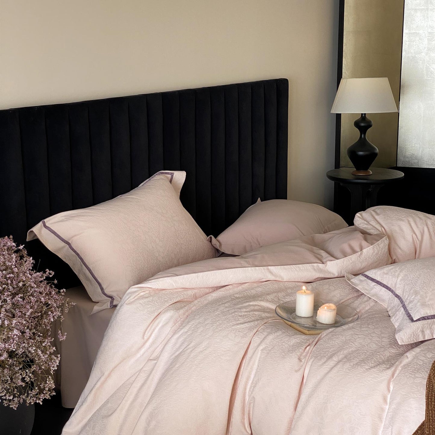 Yarn-Dyed Jacquard Brushed Cotton Bedding Set - Blush Mauve - image 3