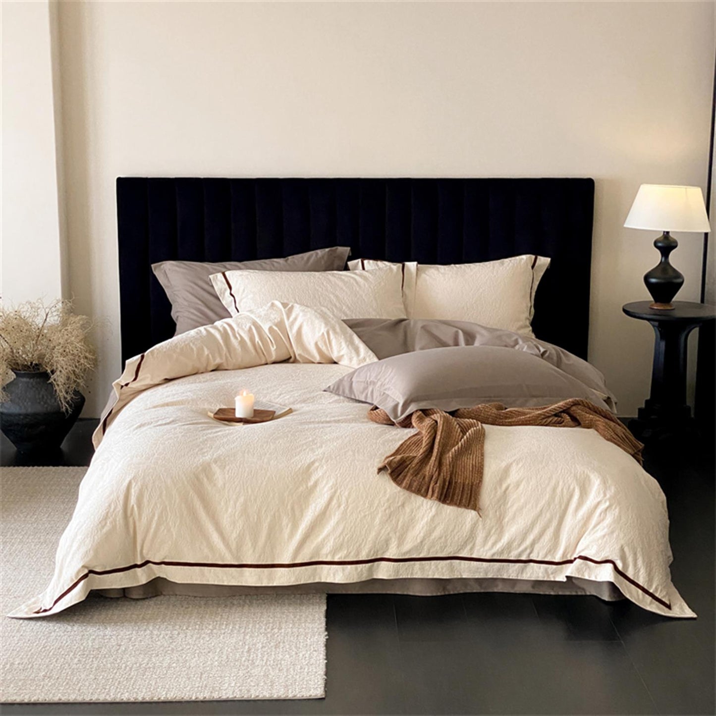 Yarn-Dyed Jacquard Brushed Cotton Bedding Set - Sandalwood Ivory - image 2