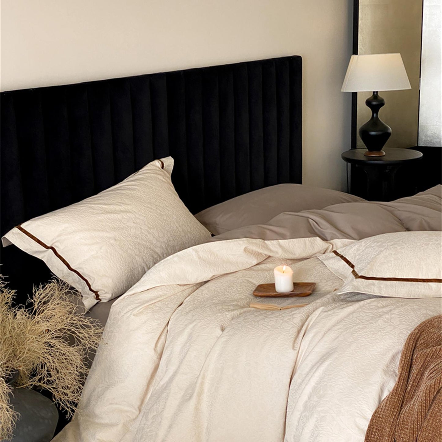 Yarn-Dyed Jacquard Brushed Cotton Bedding Set - Sandalwood Ivory - image 3
