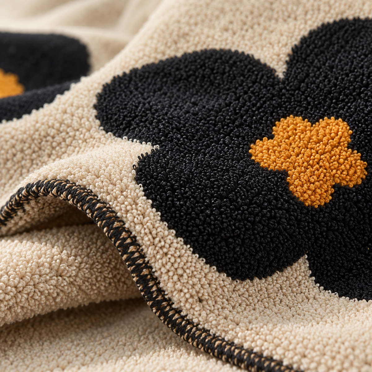 Close up of Cozy Bloom Plush Blanket texture and trim