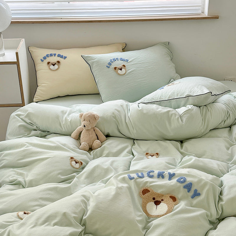 Cute Bear Embroidery Bedding Set