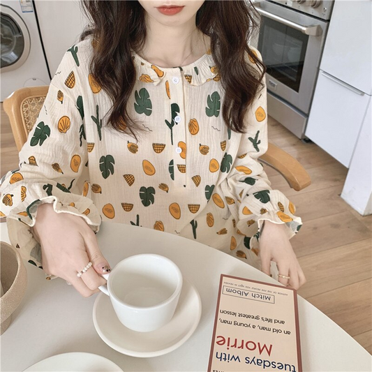 Long Sleeve Print Night Dress