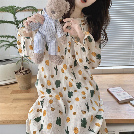 Long Sleeve Print Night Dress