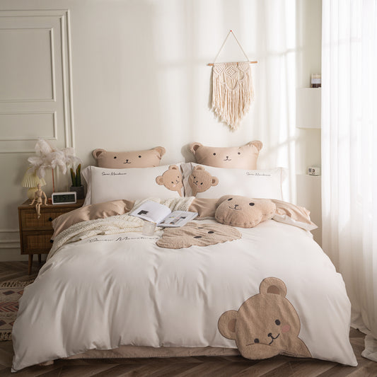 Lovely Bear Embroidery Pure Cotton Bedding Set