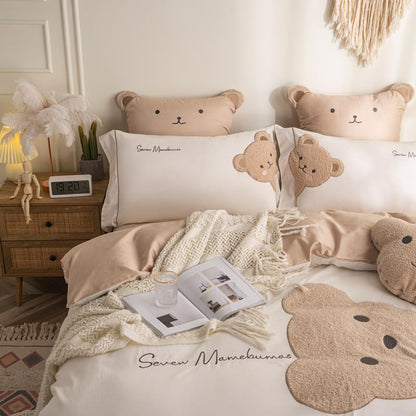 Lovely Bear Embroidery Pure Cotton Bedding Set