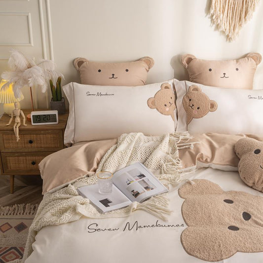 Lovely Bear Embroidery Pure Cotton Bedding Set